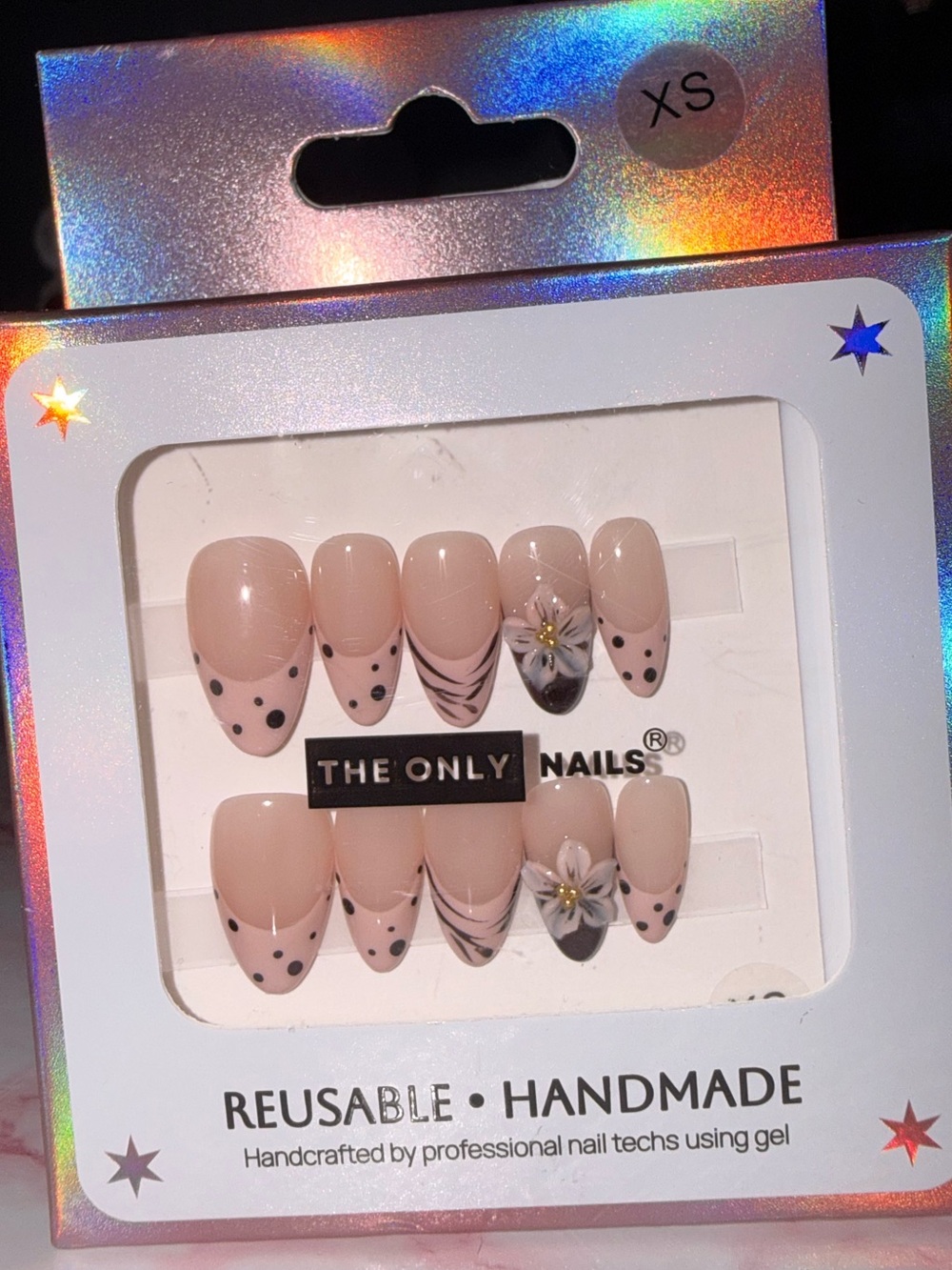 The Only Nails Nude Floral & Polka Dot Press-On Set with Cheetah Print